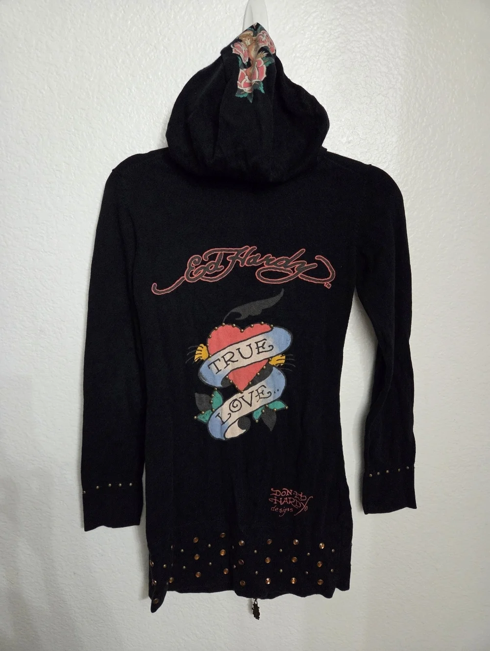 Ed Hardy Christian Audigier True Love Sweater Women's Size Xsmall Zip Up Y2K - Picture 2 of 15